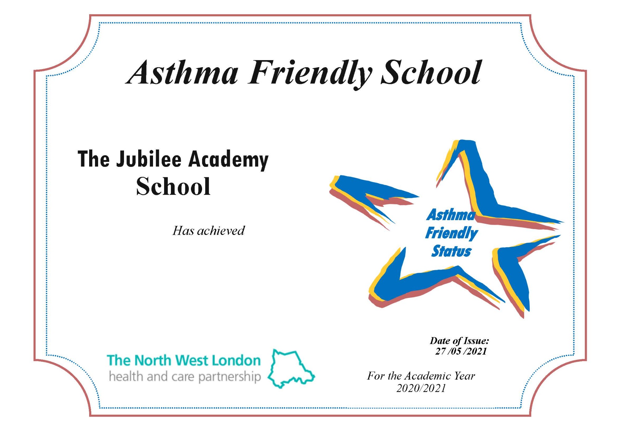 Asthma Friendly School Certificate