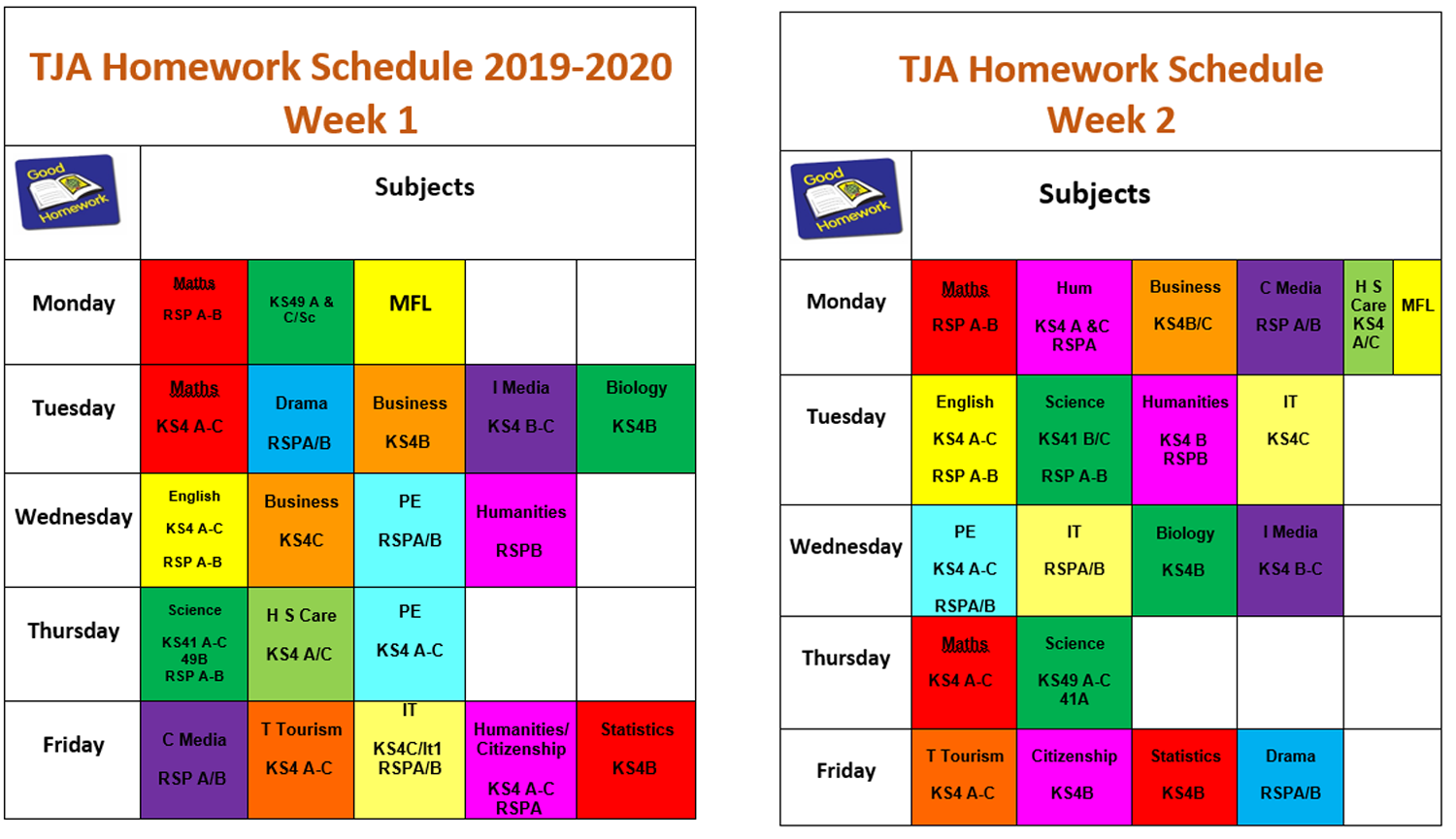 homework timetable